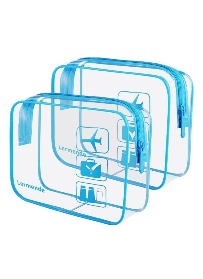 Lermende - 2pcs Clear Toiletry Bag TSA Approved Travel Bag,Carry On for Travel,Airport Airline Accessories Compliant Bag,Quart Sized Makeup Cosmetic bag Women Men (Blue, 2 Pack) - Image 1