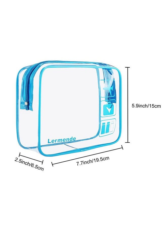 Lermende - 2pcs Clear Toiletry Bag TSA Approved Travel Bag,Carry On for Travel,Airport Airline Accessories Compliant Bag,Quart Sized Makeup Cosmetic bag Women Men (Blue, 2 Pack) - Image 1