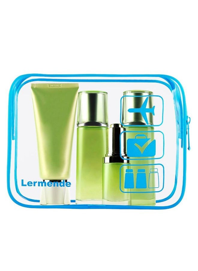 Lermende - 2pcs Clear Toiletry Bag TSA Approved Travel Bag,Carry On for Travel,Airport Airline Accessories Compliant Bag,Quart Sized Makeup Cosmetic bag Women Men (Blue, 2 Pack) - Image 1