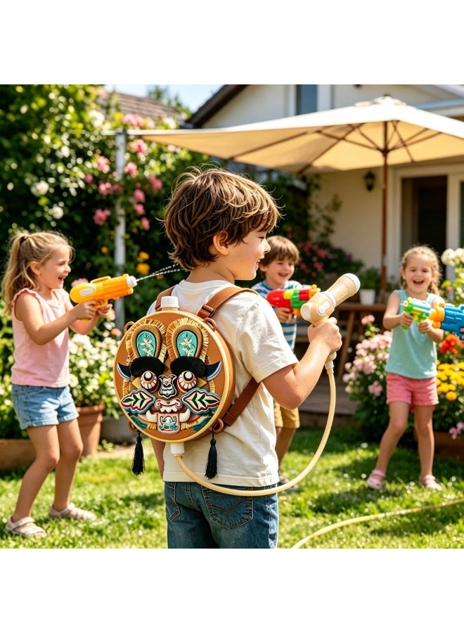 Water Squirt Toy Backpack, 1500ml Soaker Sprayer, Pull Push Action with Chinese Traditional Tiger Head Design Style, Summer Use Set, Outdoor Play Kit, Toy for Pool Beach Backyard Lake Park Picnic Party Fun - Image 2