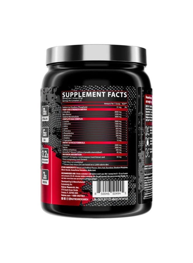 Nutrex Research Outlift Clinical Pre-Workout Powder With L-Citrulline, Creatine Monohydrate, Beta-Alanine, Essential Amino Acids and Natural Caffeine, Fruit Punch, 22 Servings - Image 2