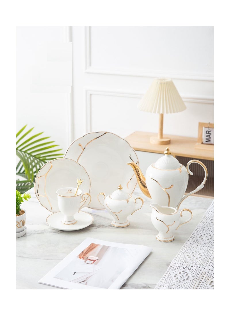 MARBLE Tea set with full gateau service, 30 pieces, white marble TS45830G  - Image 1
