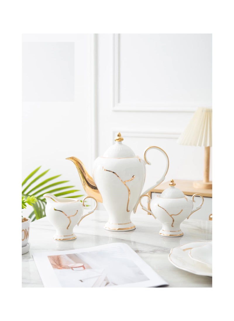 MARBLE Tea set with full gateau service, 30 pieces, white marble TS45830G  - Image 2