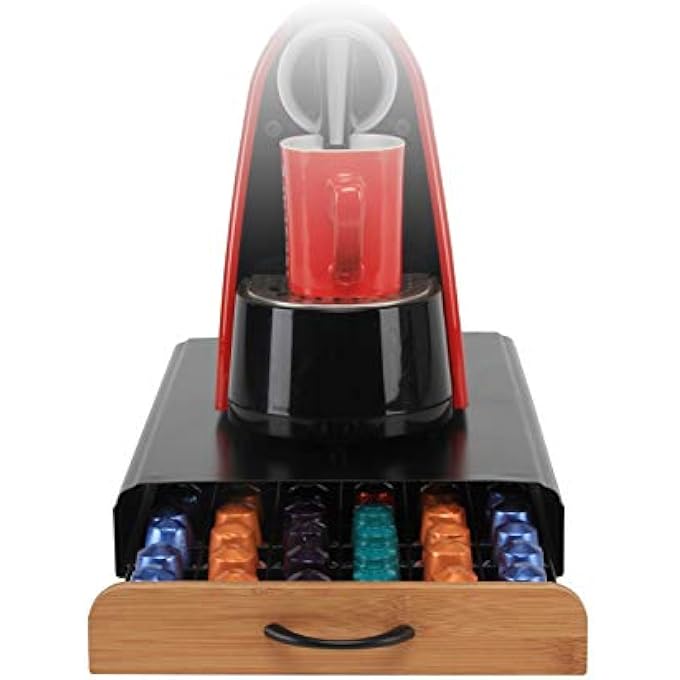 فلاج شيب حامل كبسولات قهوة لكبسولات نسبرسو الأصلية، درج تخزين الكبسولات، سعة 60 كبسولة، درج قهوة أسود معدني من الخيزران - Image 4