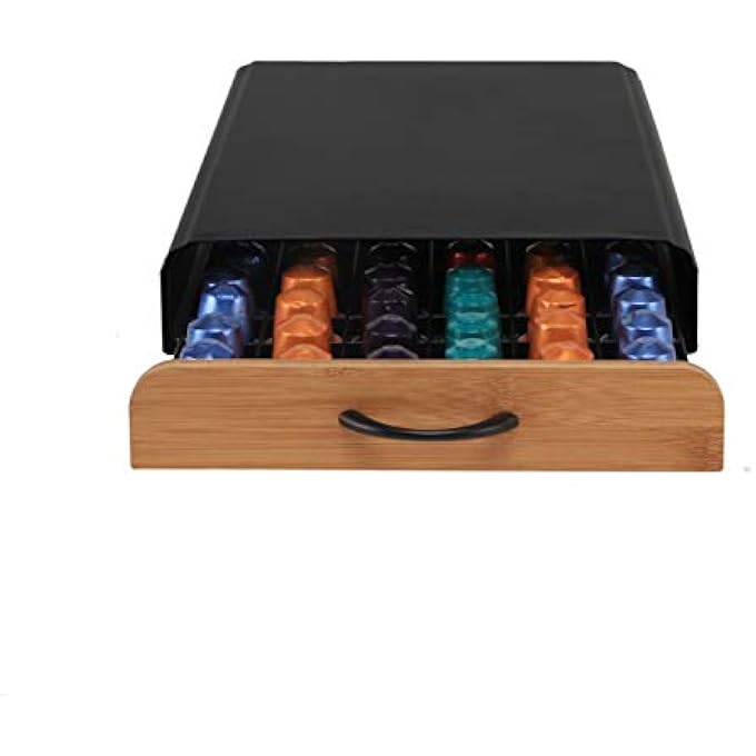 فلاج شيب حامل كبسولات قهوة لكبسولات نسبرسو الأصلية، درج تخزين الكبسولات، سعة 60 كبسولة، درج قهوة أسود معدني من الخيزران - Image 5