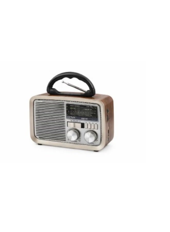 دينكس راديو محمول DENX موديل DX713 بمصباح يدوي، يدعم FM/AM/SW وUSB وكارت ميموري وAUX، بطارية قابلة للشحن – تصميم كلاسيك