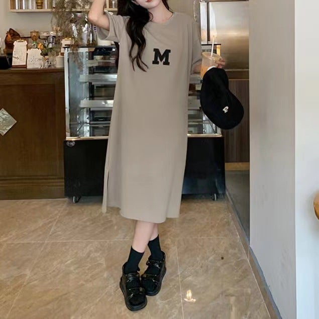 Summer Plus Size Womens Slimming T-shirt Dress Camel - Image 1