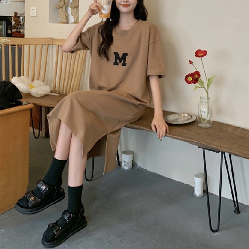 Summer Plus Size Womens Slimming T-shirt Dress Camel - Image 2