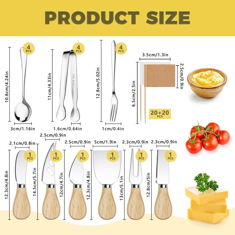 Mlurcu Charcuterie Boards Accessories Charcuterie Utensils Cheese Butter Spreader Knife Set with Wooden Handles Small Serving Tongs Mini Forks and Spoons Toothpick Flags for Party Platter Appetizers - Image 2