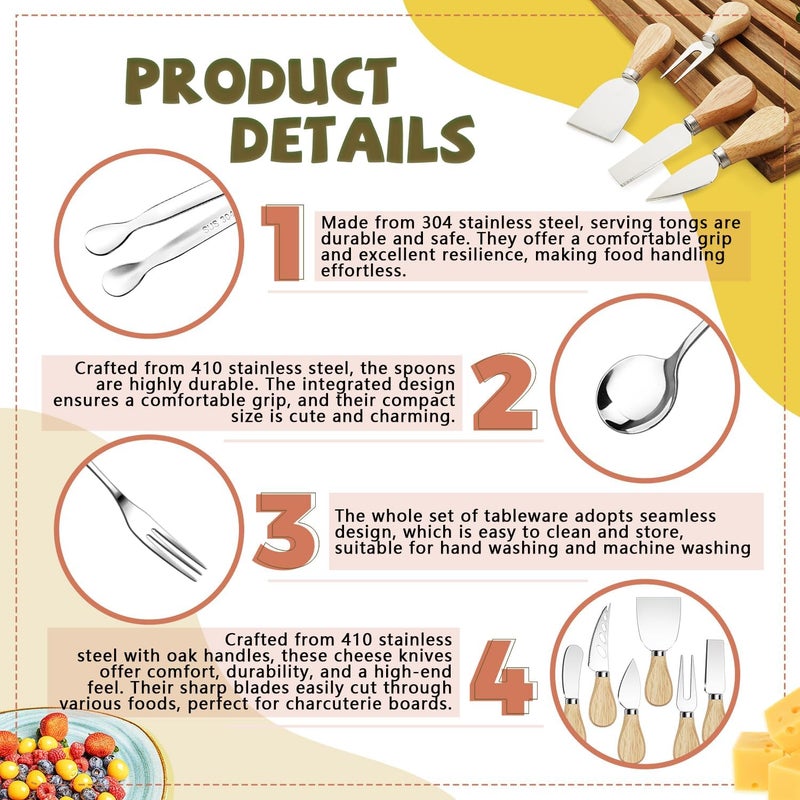 Mlurcu Charcuterie Boards Accessories Charcuterie Utensils Cheese Butter Spreader Knife Set with Wooden Handles Small Serving Tongs Mini Forks and Spoons Toothpick Flags for Party Platter Appetizers - Image 3