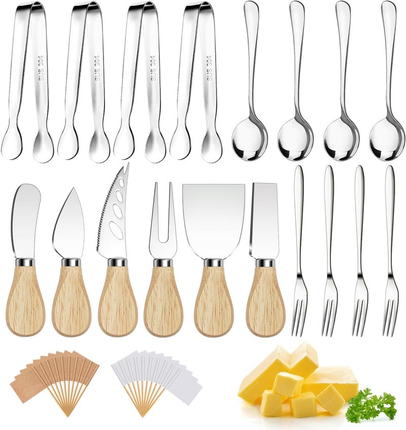 Mlurcu Charcuterie Boards Accessories Charcuterie Utensils Cheese Butter Spreader Knife Set with Wooden Handles Small Serving Tongs Mini Forks and Spoons Toothpick Flags for Party Platter Appetizers - Image 1