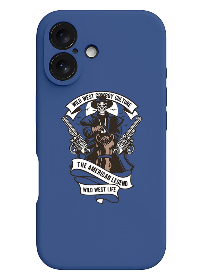 Theodor iPhone 16 Blue Protective Slim Fit Case Liquid Silicone Cover with Full Body Protection Anti-Scratch Shockproof Case For iPhone - Wild west cowboy culture - Image 1