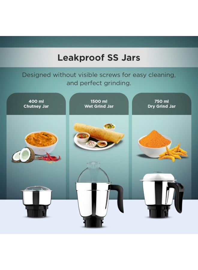 باترفلاي Butterfly Jet Elite 750-Watt Mixer Grinder with 3 Jars (Grey) - Image 2