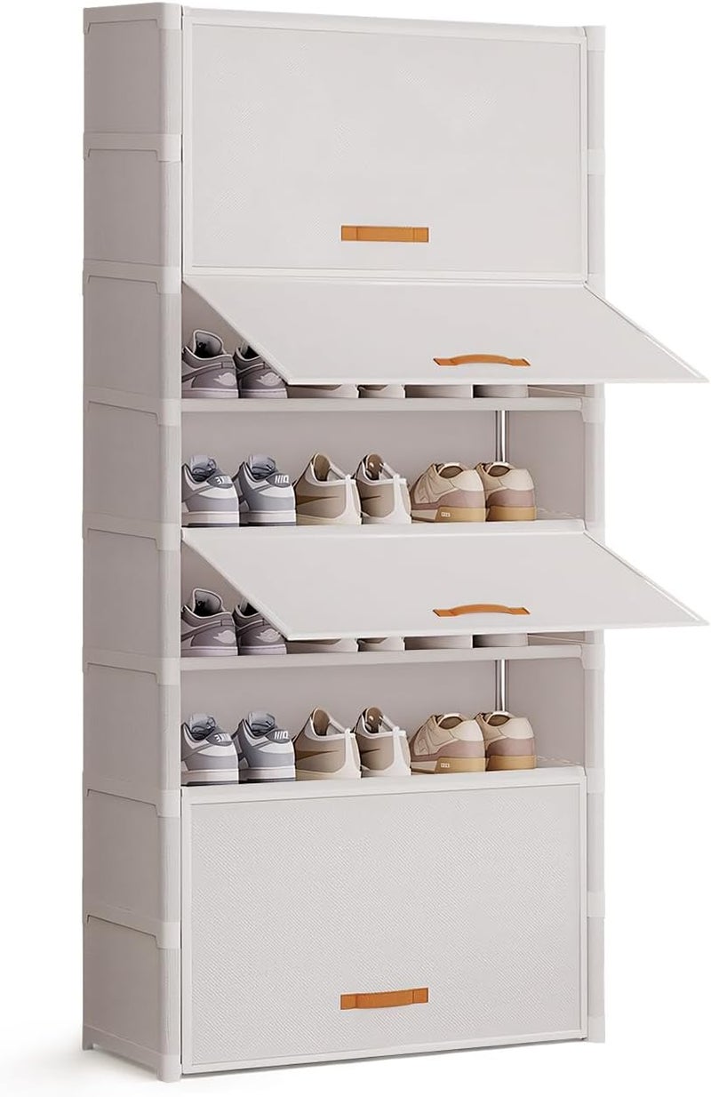 AOHRYME Shoe Rack, 7 Tier Shoe Storage Cabinet Shoe Rack Organizer with Door 28 Pair Plastic Shoe Shelves Organizer for Closet, Entryway, Hallway, Bedroom (White, 9 Tier) - Image 1