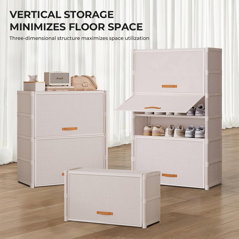 AOHRYME Shoe Rack, 7 Tier Shoe Storage Cabinet Shoe Rack Organizer with Door 28 Pair Plastic Shoe Shelves Organizer for Closet, Entryway, Hallway, Bedroom (White, 9 Tier) - Image 4