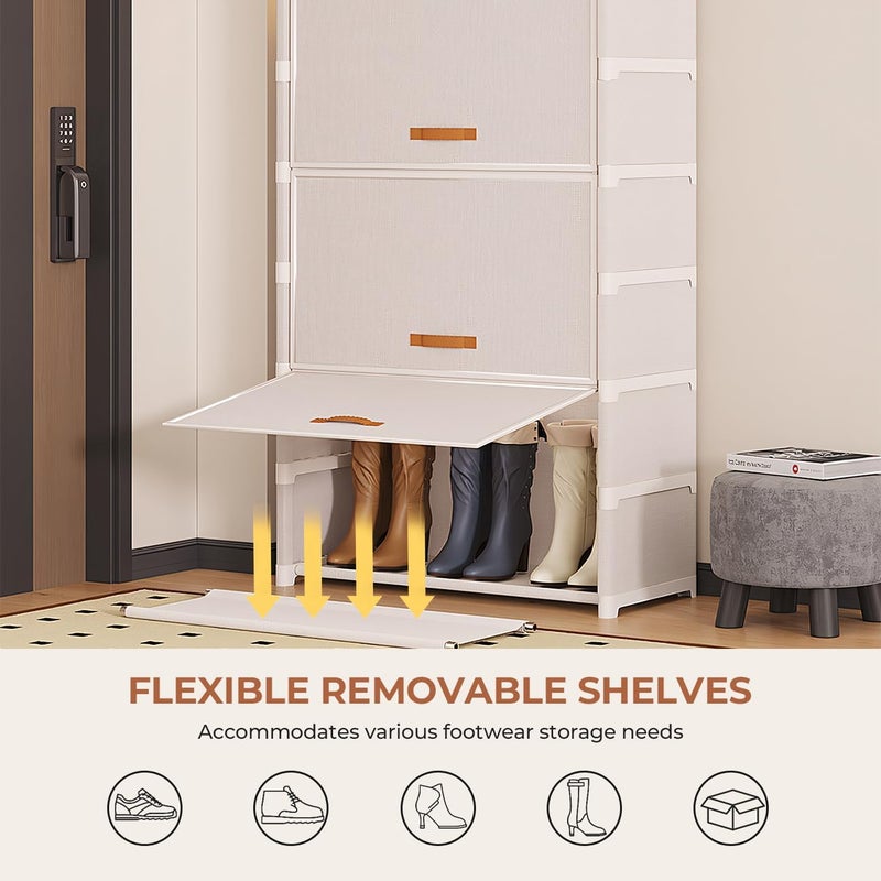 AOHRYME Shoe Rack, 7 Tier Shoe Storage Cabinet Shoe Rack Organizer with Door 28 Pair Plastic Shoe Shelves Organizer for Closet, Entryway, Hallway, Bedroom (White, 9 Tier) - Image 5