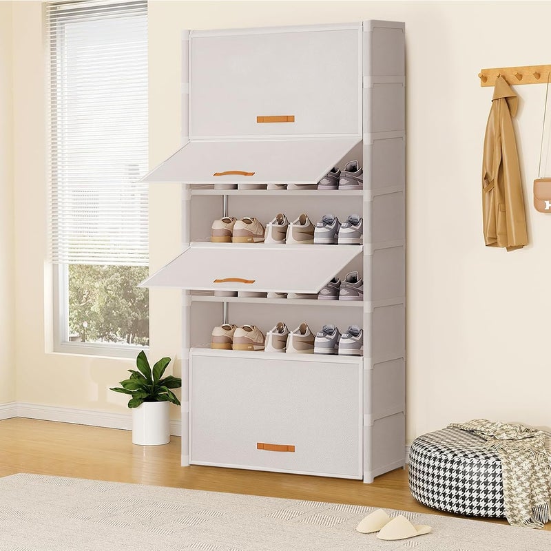 AOHRYME Shoe Rack, 7 Tier Shoe Storage Cabinet Shoe Rack Organizer with Door 28 Pair Plastic Shoe Shelves Organizer for Closet, Entryway, Hallway, Bedroom (White, 9 Tier) - Image 2