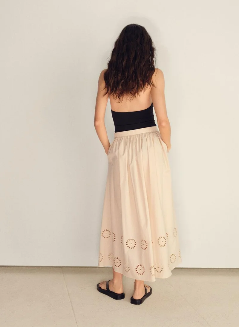 مانجو Cotton Skirt With Embroidered Hem