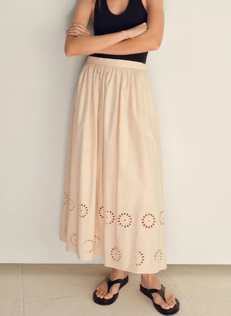 مانجو Cotton Skirt With Embroidered Hem