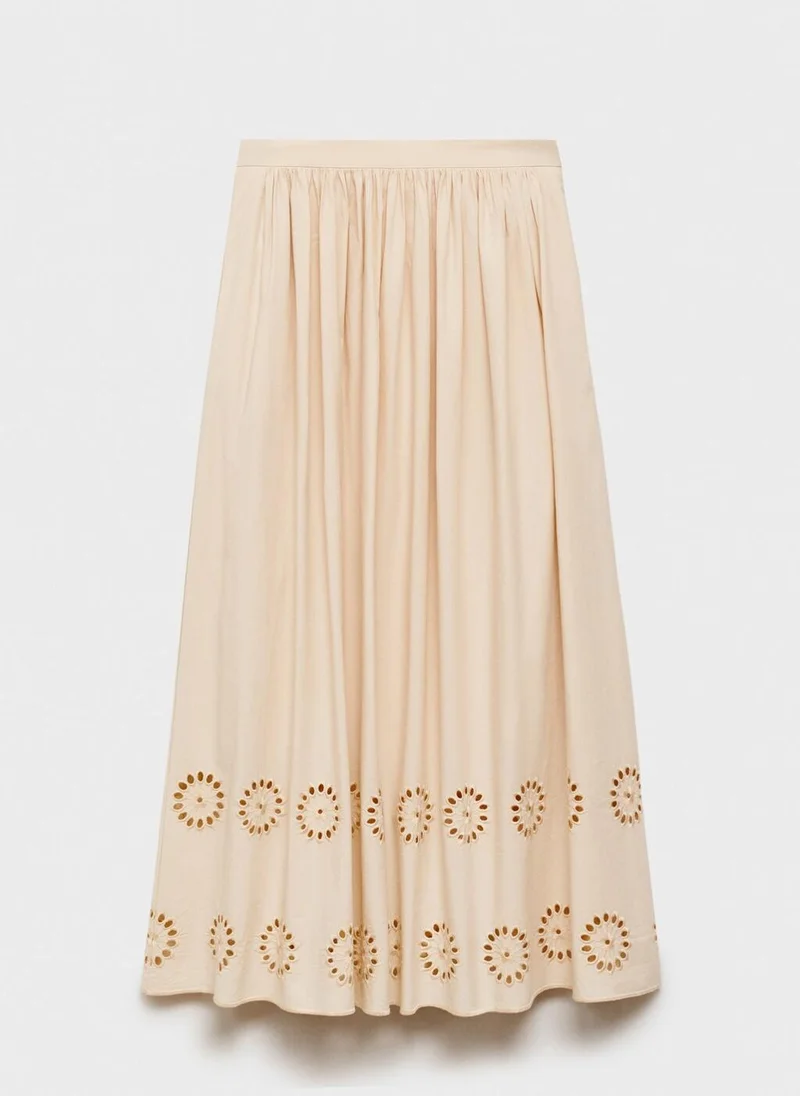 MANGO Cotton Skirt With Embroidered Hem