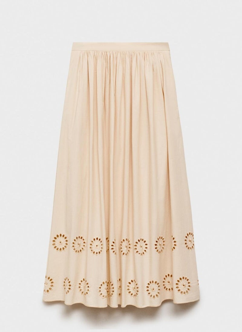 MANGO Cotton Skirt With Embroidered Hem  - Image 5