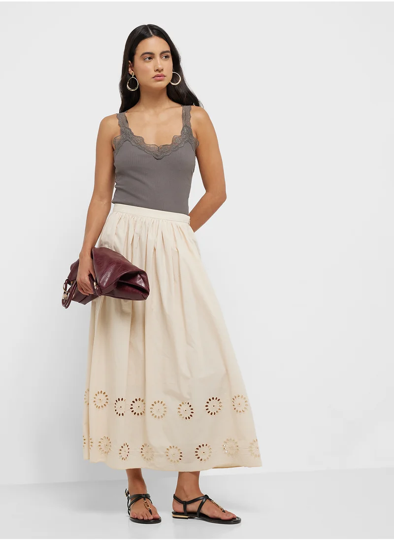 MANGO Cotton Skirt With Embroidered Hem