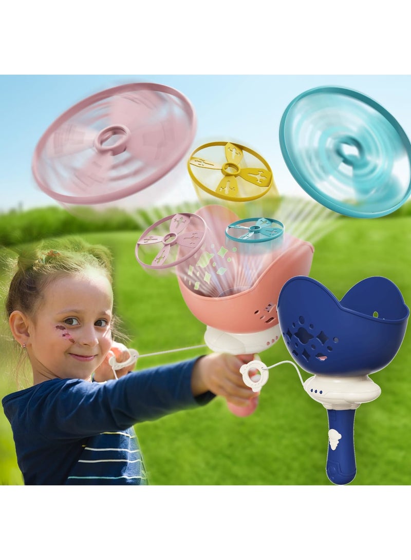 Barakah لعبة قاذف القرص الطائر 2 قطعة - لعبة التقاط القرص الطائر المحمولة، لعبة طائرة التنين البامبو المزودة بخط سحب، 2 قاذف و 8 صحون طائرة، ألعاب تعليمية ممتعة في الهواء الطلق للأطفال من 3-8 سنوات - Image 1
