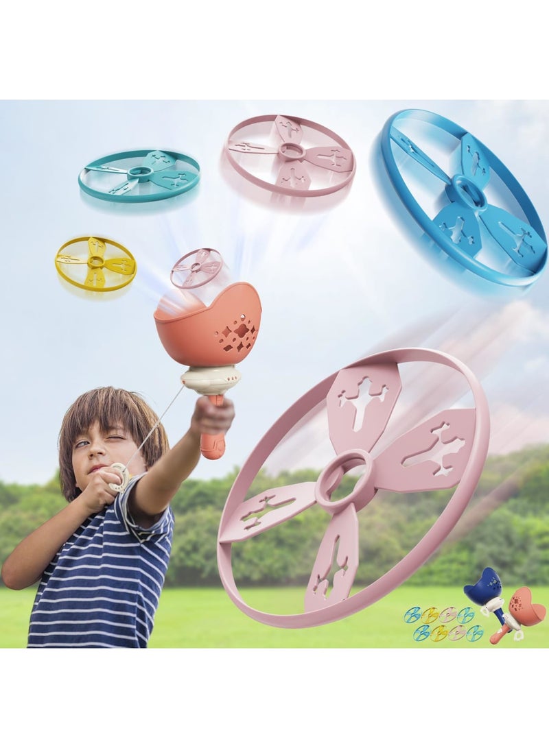Barakah لعبة قاذف القرص الطائر 2 قطعة - لعبة التقاط القرص الطائر المحمولة، لعبة طائرة التنين البامبو المزودة بخط سحب، 2 قاذف و 8 صحون طائرة، ألعاب تعليمية ممتعة في الهواء الطلق للأطفال من 3-8 سنوات - Image 2