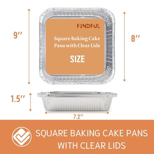 Findful (35 Pack) 8x8 Square Aluminum Baking Cake Pans with Clear Plastic Lids - Foil Pans with Lids - Disposable Food Containers Great for Cooking, Heating, Storing, Prepping Food - Image 2