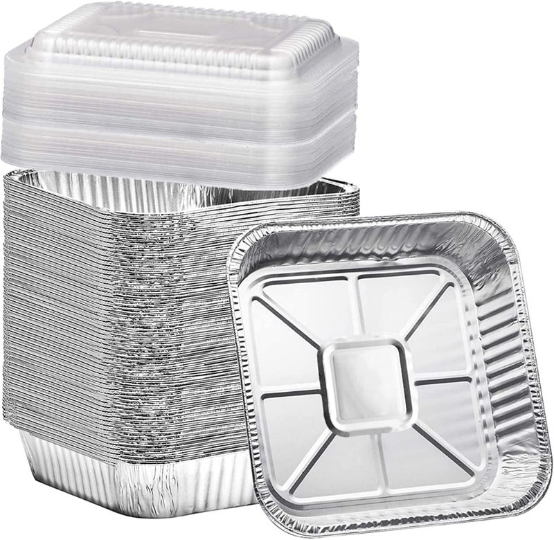 Findful (35 Pack) 8x8 Square Aluminum Baking Cake Pans with Clear Plastic Lids - Foil Pans with Lids - Disposable Food Containers Great for Cooking, Heating, Storing, Prepping Food - Image 1