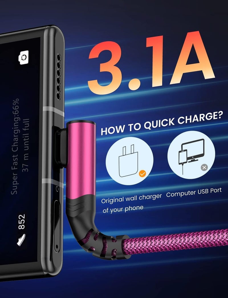 Eversame 2-Pack USB C to USB C Cable 60W, 10ft+10ft Right Angle 90 Degree USB Type C Charger Fast Charging Cord for iPhone 17 Pro Max/16/15/14/Samsung S25/S24/S23, MacBook, C Port iPad Mini/Air/Pro(Pink) - Image 3