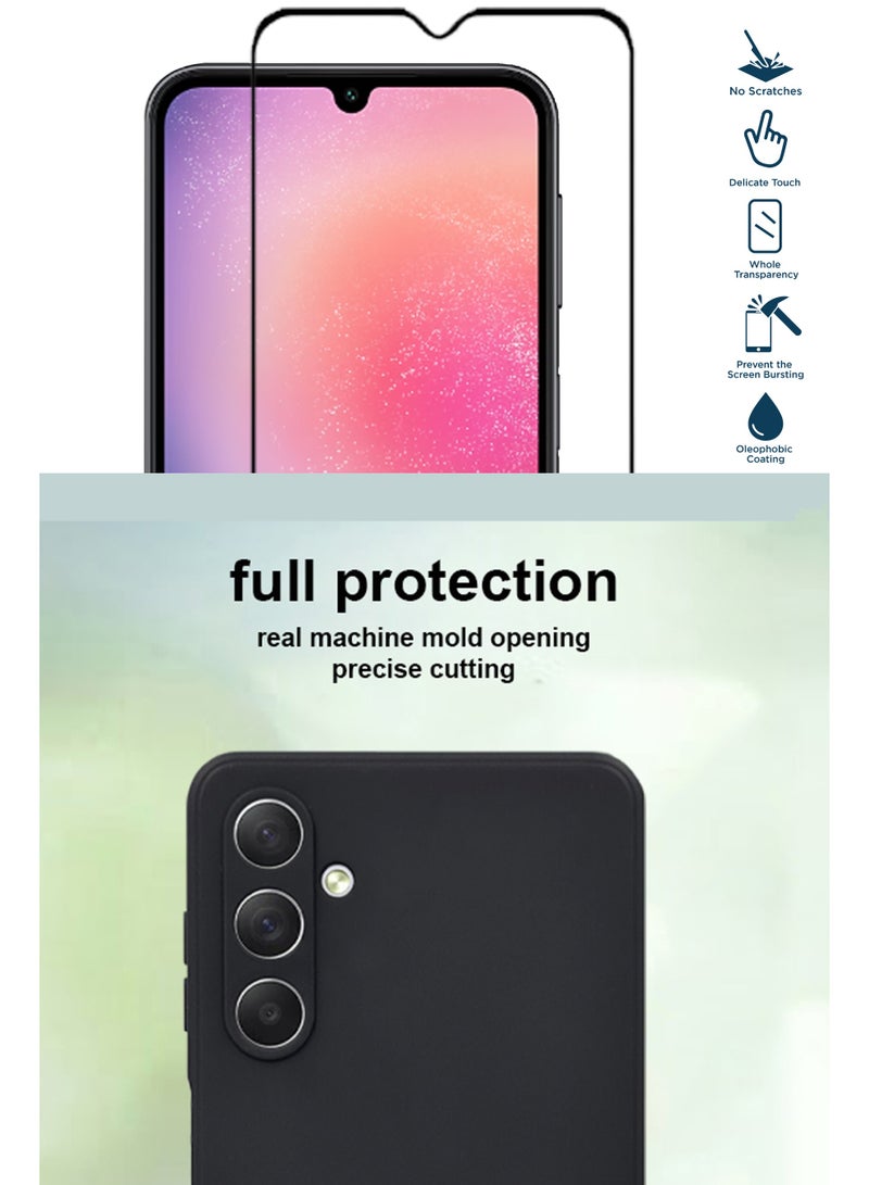 GMATE Samsung Galaxy A24 - Soft Flexible Silicone Protective Back Case Cover And Tempered Glass Screen Protector - Black - Image 2