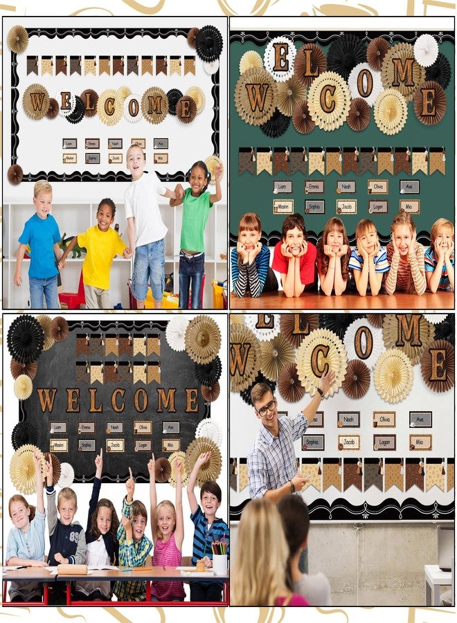 Qilery Welcome Bulletin Board Sets Welcome Back Classroom Decorations Bulletin Board Nameplate Cutout Paper Fans Banner for Back to School Chalkboard Wall Decor(Macaron) - Image 5