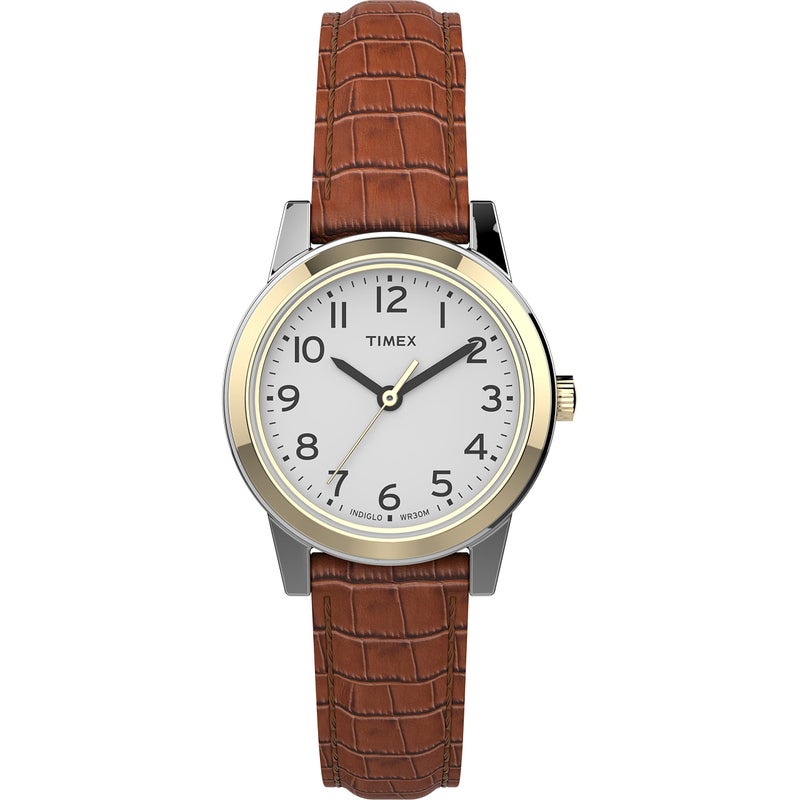 Timex Women's Essex Avenue 25mm Watch â€“ Two-Tone Case White Dial with Brown Leather Strap - Image 1