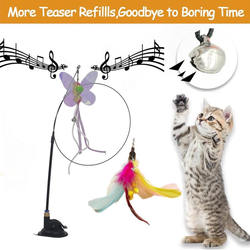 NeoStyle Cat Feather Toys,Cat Wand Toy with Powerful Suction Cup,Interactive Cat Toy Detachable Feather Replacements with Bell for Indoor Cats (Colourful Feather, Cat Teaser Toy with Suction Cup) - Image 5