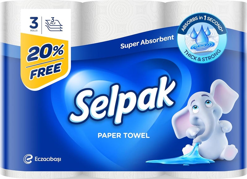 Selpak 3 Ply Kitchen Paper Towel 3 Rolls 20 Percent Off 80 Sheets - Image 1