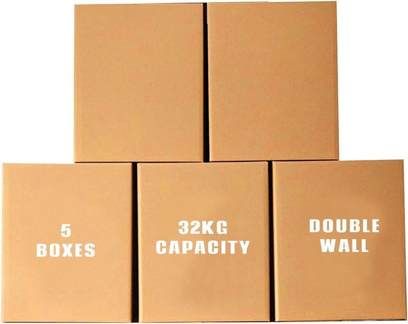 ECVV [5 Pack] Carton Box Large Double Wall 100% Recyclable Corrugated Cardboard Moving Boxes with 32 KG Capacity, [45 x 45 x 70 cm] Brown Carton for Packaging, Shipping and Storage, 5 ply Brown - Image 1