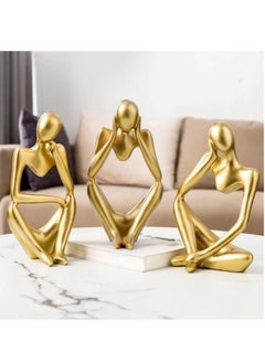 Generic Collectible Abstract Concrete Thinking Person Sculpture Art Figurine for Desk, Bookshelf, Home Decoration, Set of 3  - Image 1