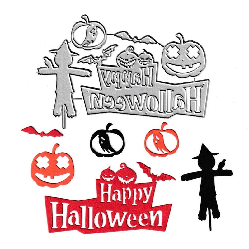 Halloween Bat Pumpkin Banner Cutting DiesScarecrow Die Cuts Metal Embossing Stencils Template Mould for Card Scrapbooking and DIY Craft Album Paper Card Decor