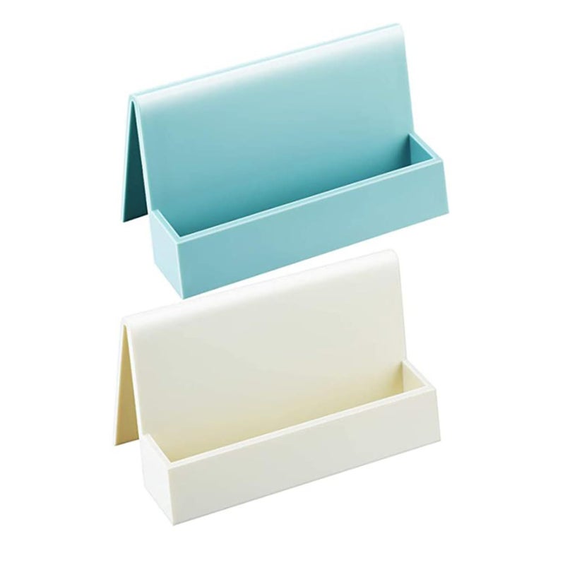 2pcs Lake Blue Plastic Business Card Holders Elegant Desktop Display Stand Office Use - Image 2