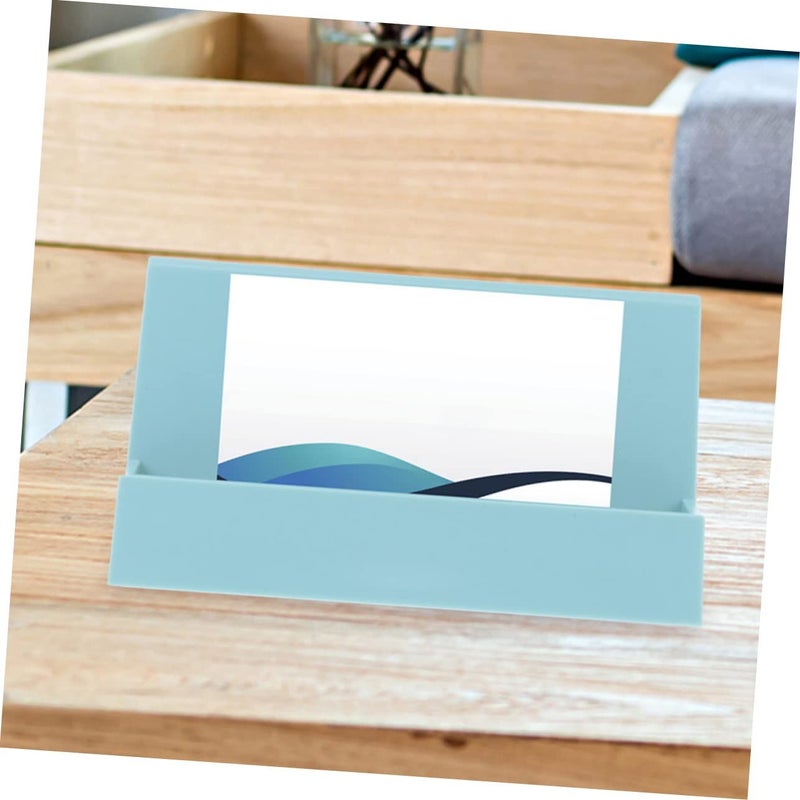 2pcs Lake Blue Plastic Business Card Holders Elegant Desktop Display Stand Office Use - Image 3