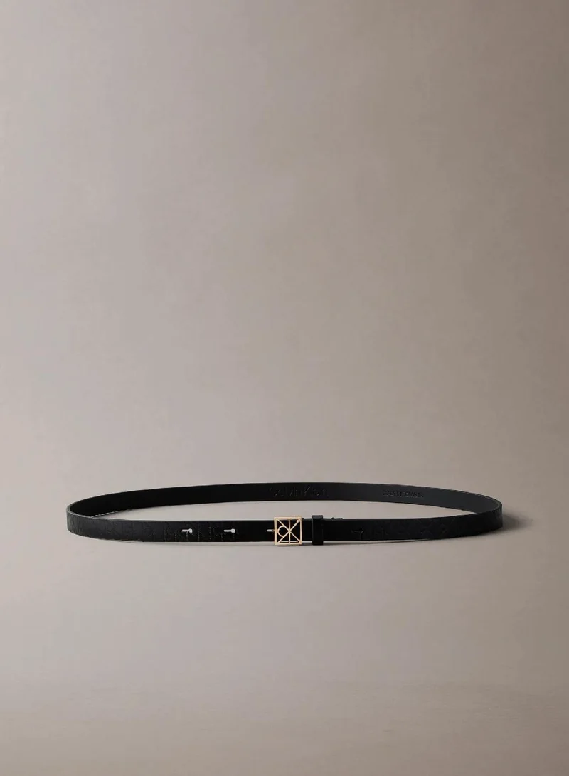 Calvin Klein BLACK AOP/ ANTIQUE LIGHT GOLD Full Grain Leather Skinny Logo Belt for Women | Best Price UAE