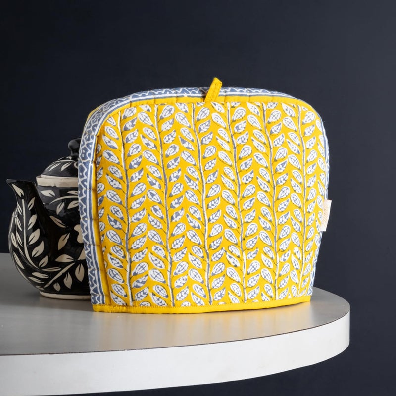 EYAAS LIVE LIFE Eyaas Hand Block Printed Cotton Quilted Tea Cozy Tea Pot Cover Kettle Warmer Kitchen Accessories Table Setting Gifts for Tea Lovers 9 x 115 inches Yellow  - Image 1