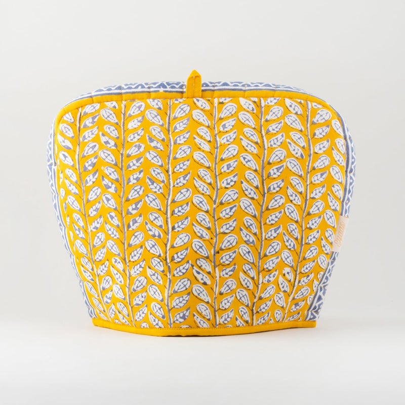 EYAAS LIVE LIFE Eyaas Hand Block Printed Cotton Quilted Tea Cozy Tea Pot Cover Kettle Warmer Kitchen Accessories Table Setting Gifts for Tea Lovers 9 x 115 inches Yellow  - Image 3