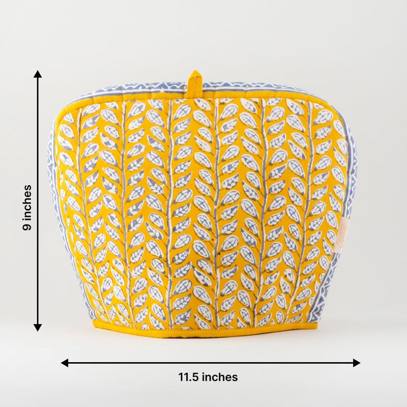 EYAAS LIVE LIFE Eyaas Hand Block Printed Cotton Quilted Tea Cozy Tea Pot Cover Kettle Warmer Kitchen Accessories Table Setting Gifts for Tea Lovers 9 x 115 inches Yellow  - Image 5