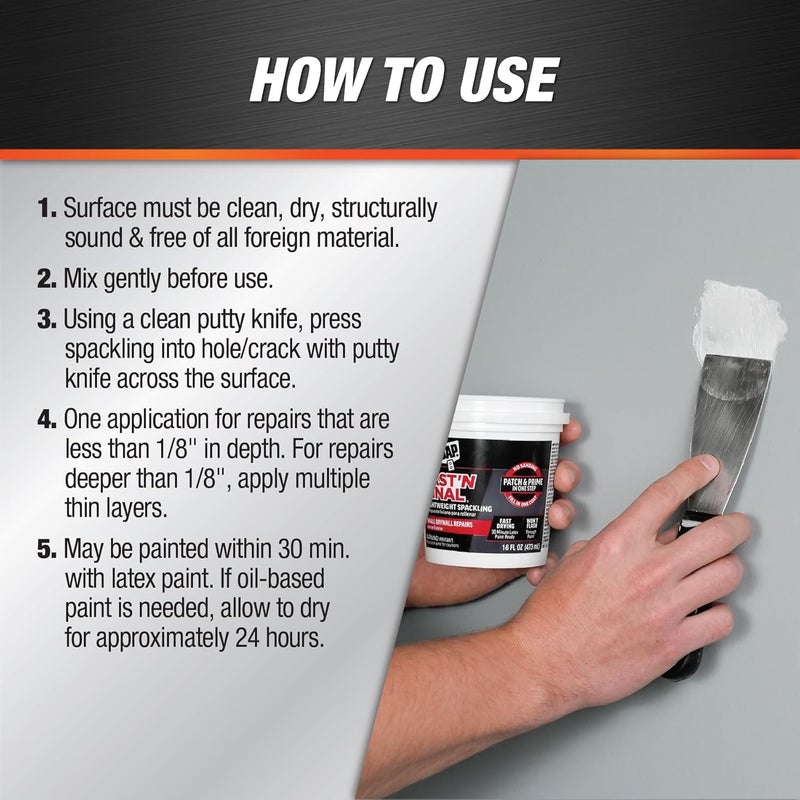 Dap Fast 'N Final Lightweight Spackling, White, 8 Oz (7079812140) (Pack of 6) - Image 3