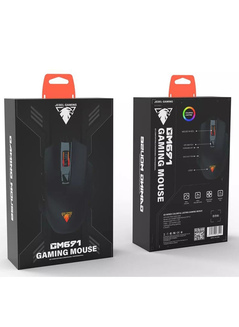 JeDEL GM691 RGB Gaming Mouse - Optical Sensor 3600 DPI - 6 Buttons Braided cable  - Image 2
