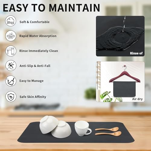 Desi BAE Dish Drying Mat for Kitchen | Super Absorbent Microfiber Dish Drainer | Anti-Slip Quick Drying for Utensils, Glasses & Plates | Washable Kitchen Accessories | Washable Sink Organizer Pad (30*40) - Image 3