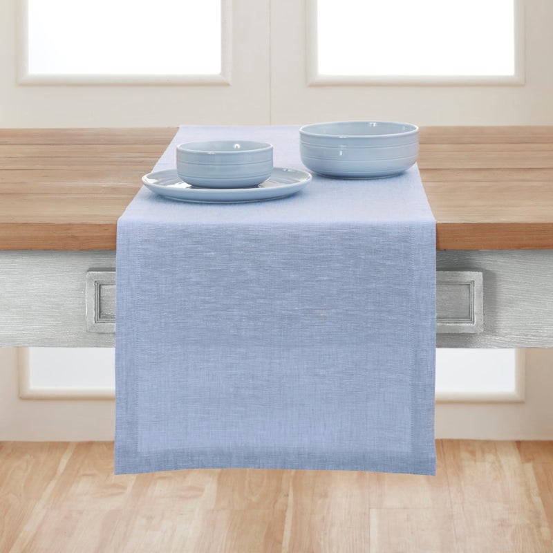 Solino Home Linen Table Runner 132 Inches Long - 100% Pure Linen Chambray Blue Table Runner 14 x 132 Inch - Machine Washable Dining Table Runner for Christmas - Athena - Image 2