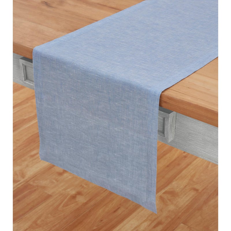 Solino Home Linen Table Runner 132 Inches Long - 100% Pure Linen Chambray Blue Table Runner 14 x 132 Inch - Machine Washable Dining Table Runner for Christmas - Athena - Image 1